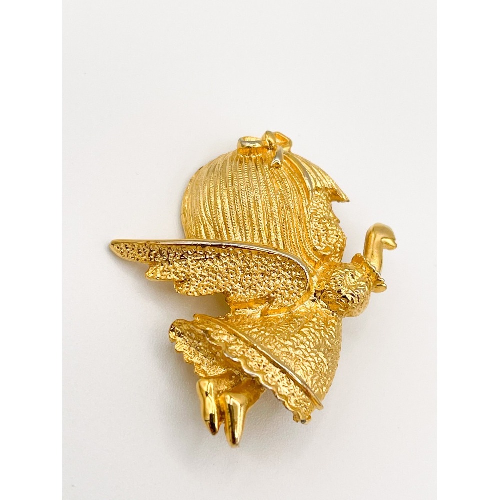 Vtg Gold Angel Brooch – Cherub Pin with Textured Details